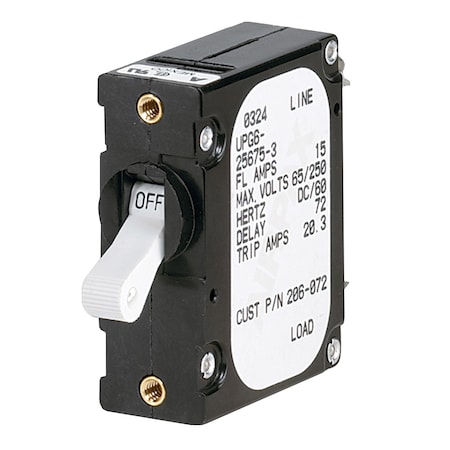 Paneltronics Circuit Breaker, 5A, 1 Pole, Not Rated, 2.5kA at 250V AC 206-070S